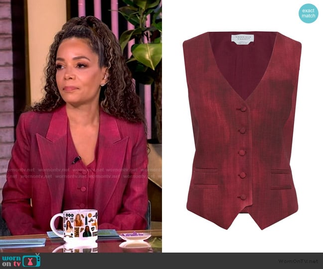 Gabriela Hearst Coleridge Vest in Bordeaux Virgin Wool worn by Sunny Hostin on The View