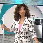 Gabrielle Kerr’s lettering print blazer on CBS Mornings