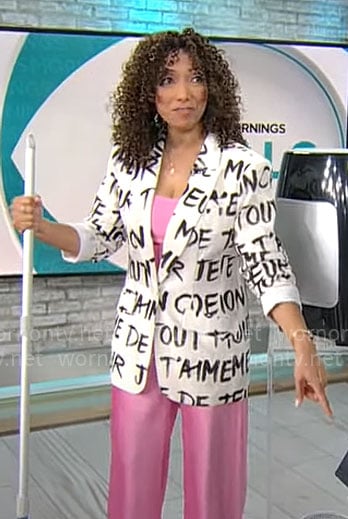 Gabrielle Kerr's lettering print blazer on CBS Mornings