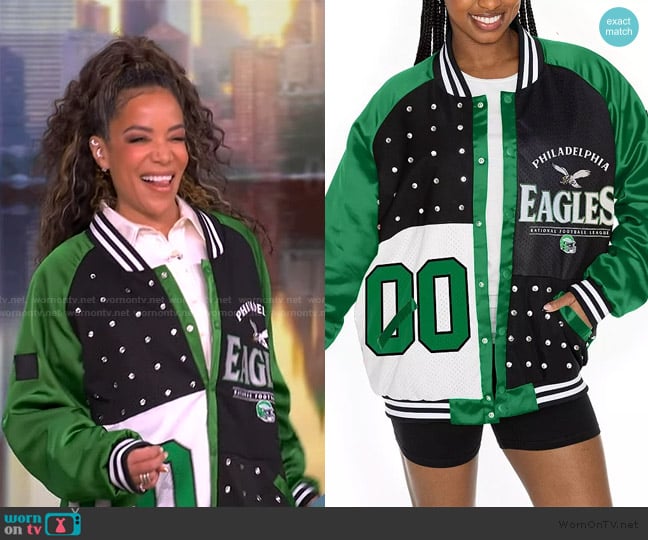 Gameday Couture Gameday Philadelphia Eagles Varsity Bomber Jacket worn by Sunny Hostin on The View