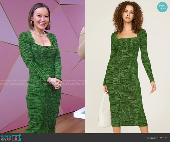 Ganni Kelly Knit Dress in Green worn by Eva Pilgrim on Good Morning America