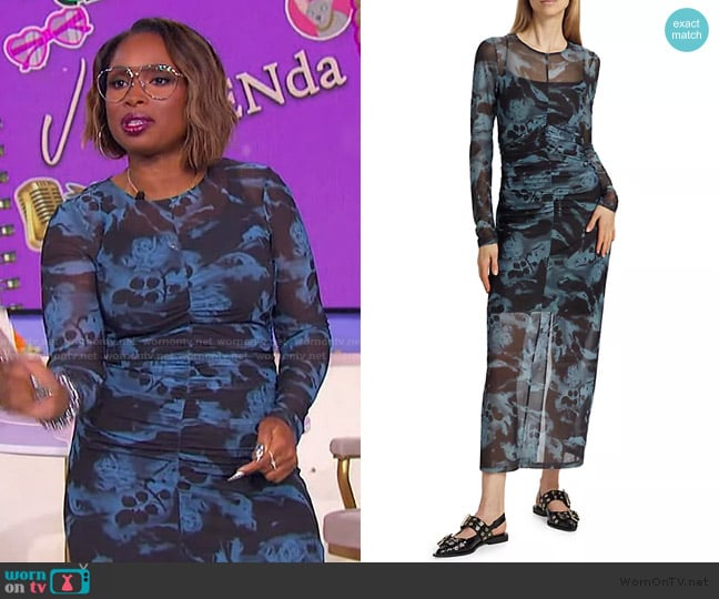 Ganni Printed ruched mesh maxi dress worn by Jennifer Hudson on The Jennifer Hudson Show