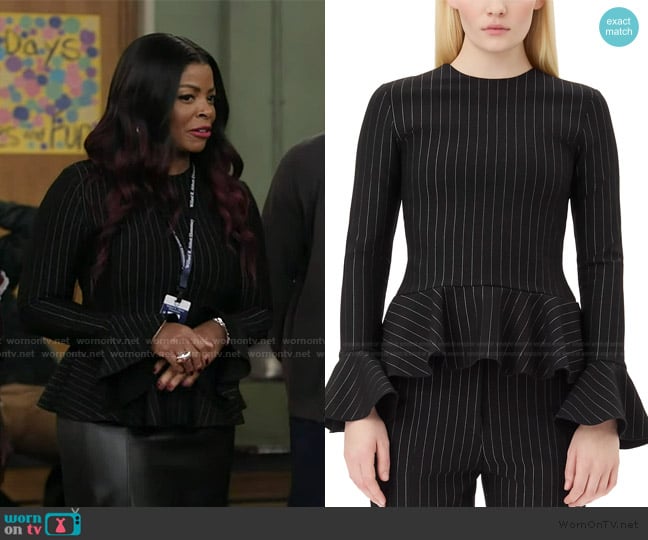 Ganni Compact Stripe Jersey Peplum Blouse worn by Ava Coleman (Janelle James) on Abbott Elementary