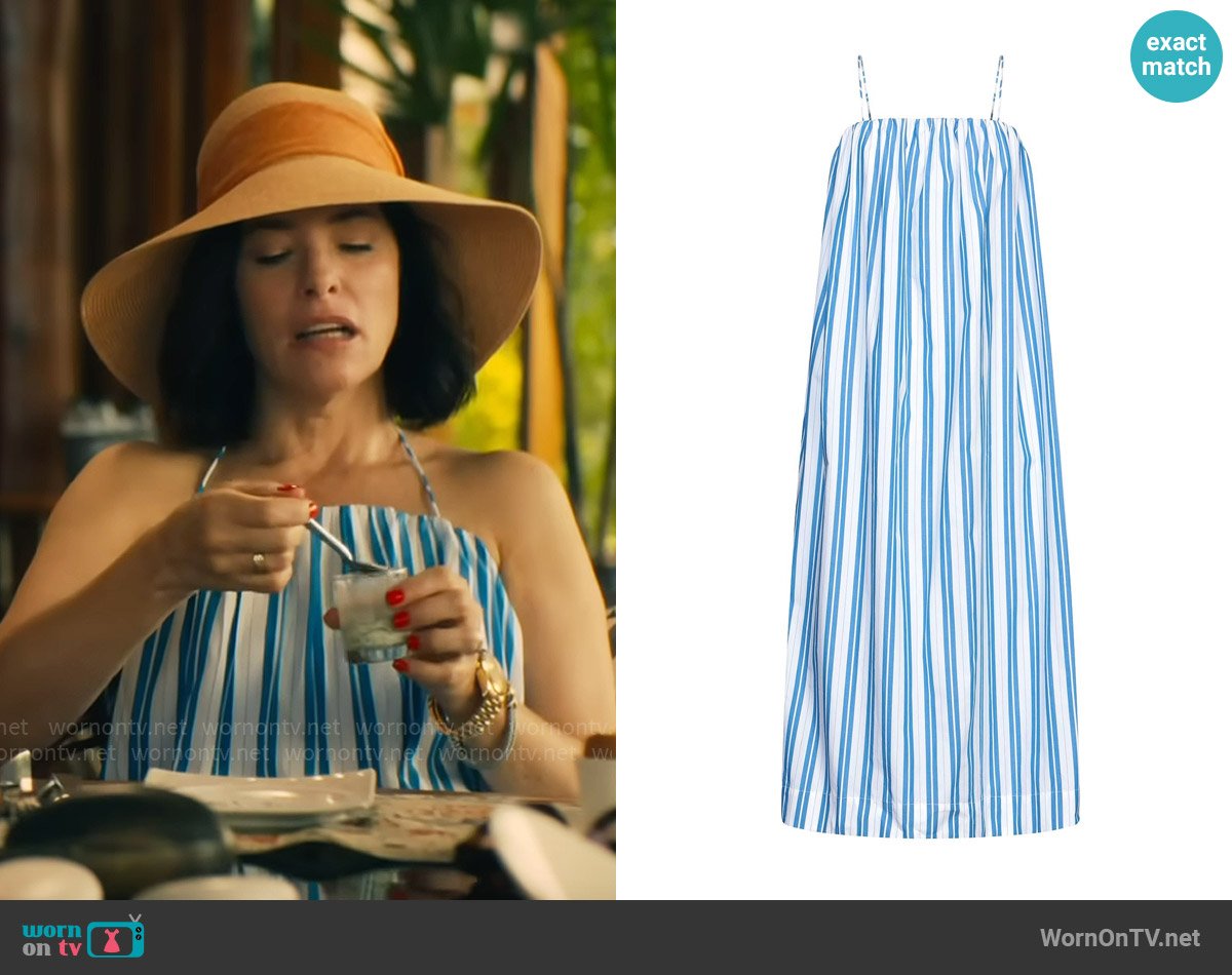 Ganni Stripe Cotton Dress in Daphne worn by Victoria Ratliff (Parker Posey) on The White Lotus