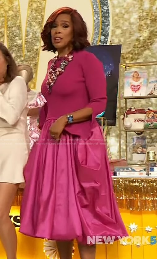 Gayle King's pink mixed media dress on The Drew Barrymore Show