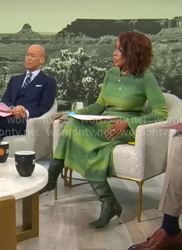 Gayle King's green ombre knit dress on CBS Mornings