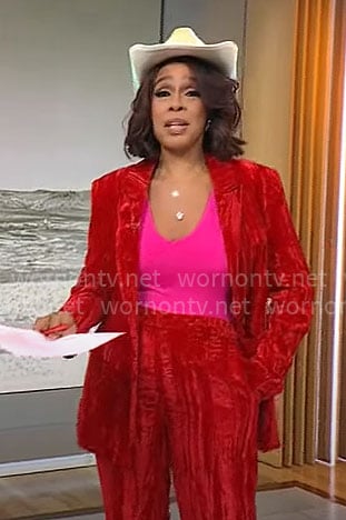 Gayle King’s red velvet suit on CBS Mornings