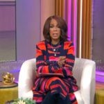 Gayle King’s red wave print dress and cardigan set on CBS Mornings