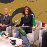 Gayle King’s navy striped sweater and skirt set on CBS Mornings