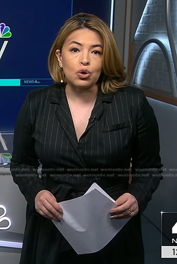 Gilma Avalos's black pinstripe blazer dress on NBC News Daily