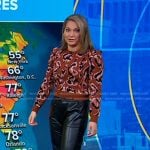 Ginger’s brown print sweater and leather joggers on Good Morning America