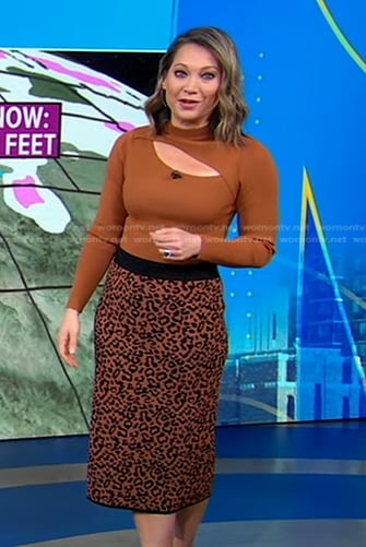 Ginger’s brown cutout top and leopard skirt on Good Morning America