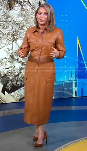 Ginger's brown leather shirtdress on Good Morning America