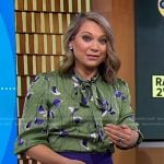 Ginger’s green floral blouse and purple knit skirt on Good Morning America