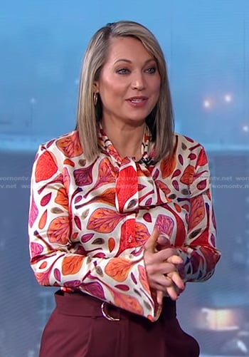 Ginger's leaf print tie neck blouse on Good Morning America