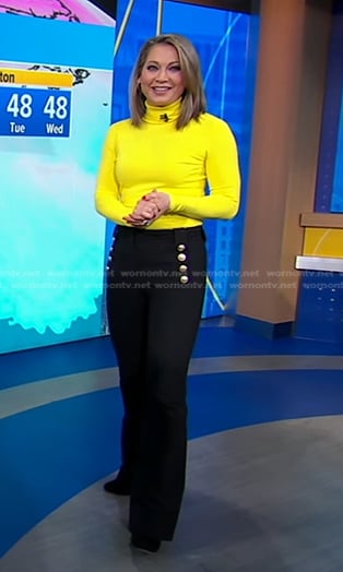 Ginger's yellow turtleneck and black flare pants on Good Morning America