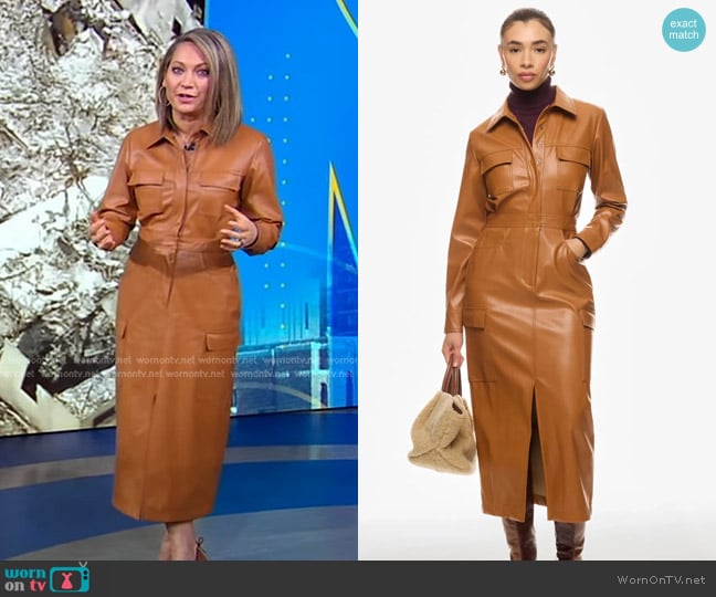 Marissa Webb Collective Front Slit Leather Shirt Dress worn by Ginger Zee on Good Morning America