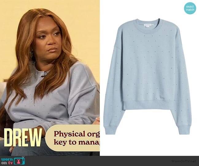 Good American Crystal Embellished Sweatshirt worn by Sunny Anderson on The Drew Barrymore Show