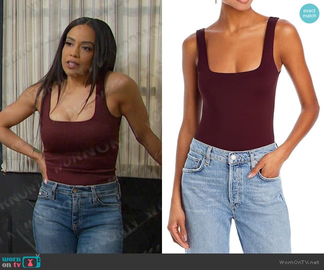 Good American Modern Tank Thong Bodysuit in Malbec003 worn by Jada Hunter (Elia Cantu) on Days of our Lives