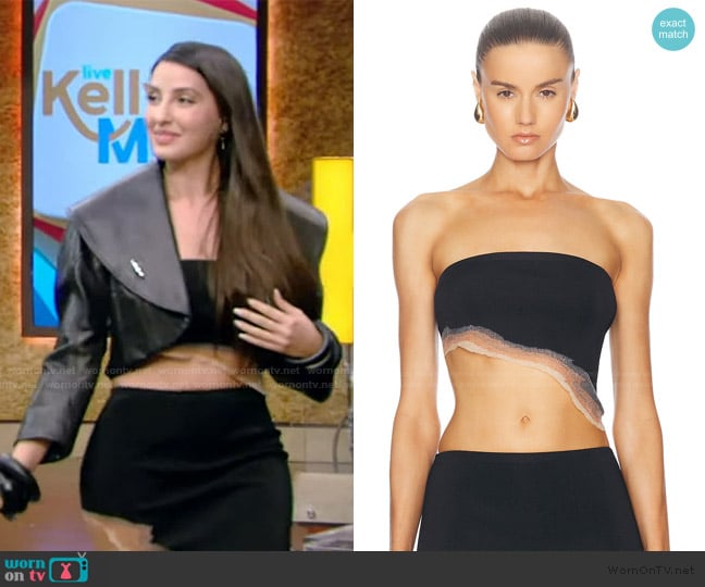 Nora’s black ruffle trim top on Live with Kell