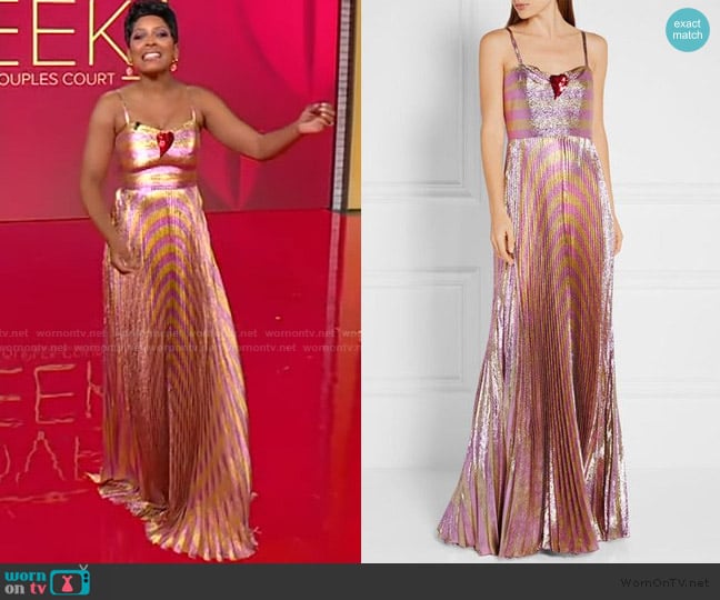 Gucci Pleated Lame Gown worn by Tamron Hall on Tamron Hall Show