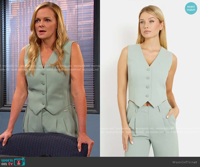 Guess Dina Crop Blazer Vest worn by Belle Brady (Martha Madison) on Days of our Lives