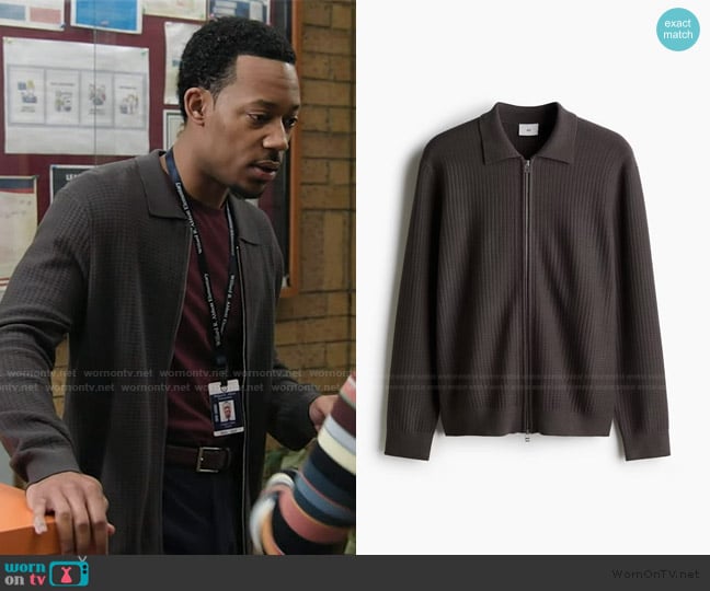 H&M Regular Fit Rib-Knit Cardigan worn by Gregory Eddie (Tyler James Williams) on Abbott Elementary