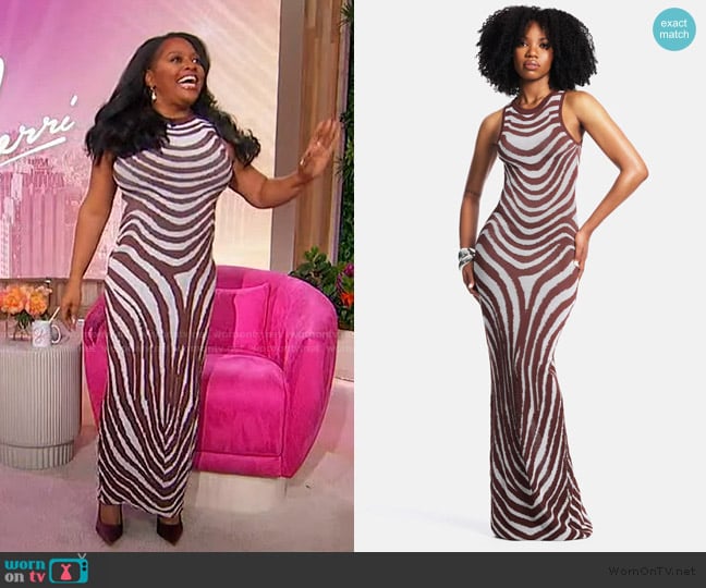 Sherri’s sleeveless stripe knit dress on Sherri