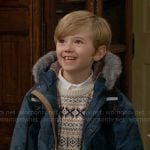 Harrison’s teal printed coat on The Young and the Restless