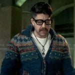 Harry’s blue fair isle cardigan on The Equalizer