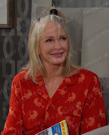 Hattie’s red tiger print pajamas on Days of our Lives