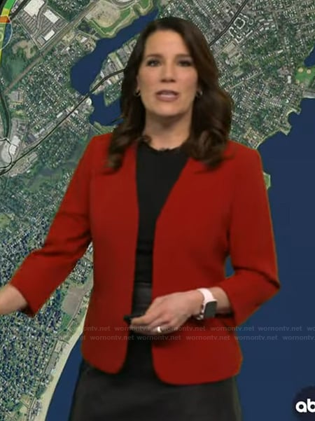 Heather's red open jacket on Good Morning America