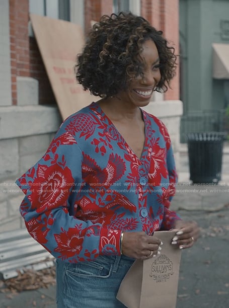 Helen's blue floral print cardigan on Sweet Magnolias