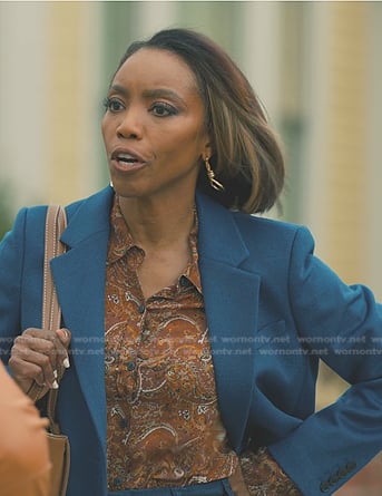 Helen's brown paisley print shirt on Sweet Magnolias