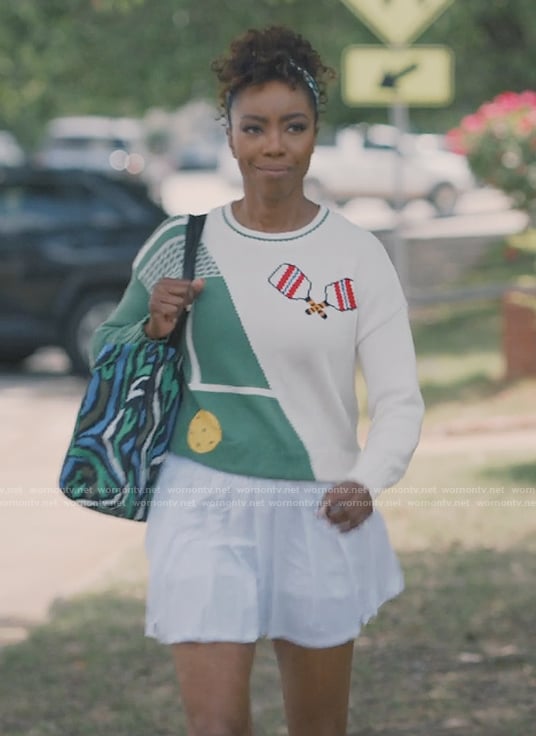 Helen's racquet print sweater on Sweet Magnolias