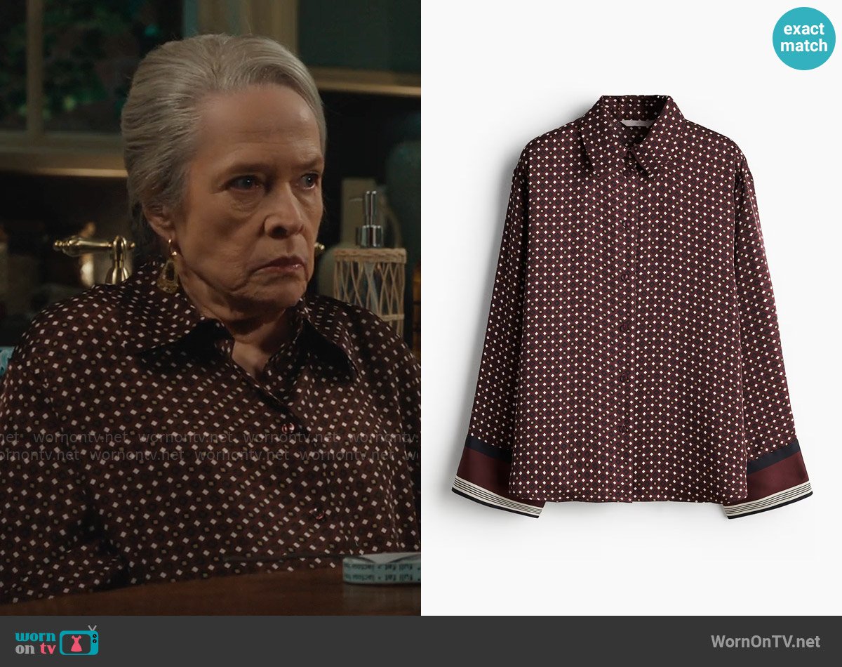 H&M Patterned satin shirt worn by Madeline Matlock (Kathy Bates) on Matlock