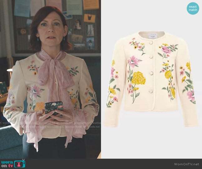 Elsbeth’s white floral jacket on Elsbeth