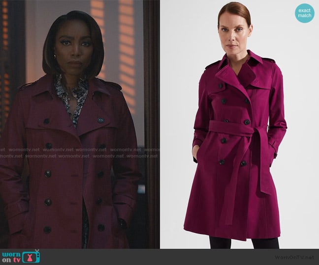 Hobbs London Saskia Shower Resistant Trench Coat worn by Helen Decatur (Heather Headley) on Sweet Magnolias