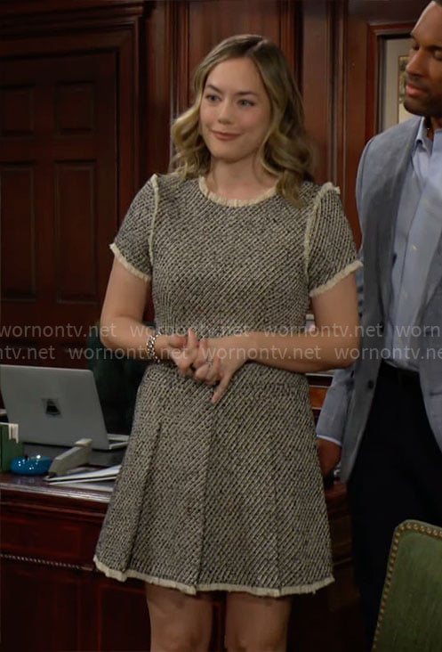 Hope's black and cream tweed dress on The Bold and the Beautiful