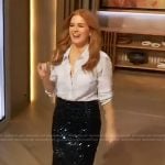 Isla’s sequin skirt and gingham check top on The Drew Barrymore Show