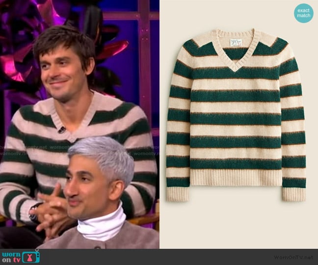 J. Crew Brushed wool V-neck sweater in stripe worn by Antoni Porowski on The View