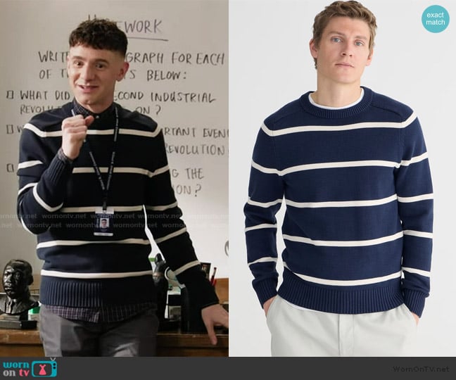 Jacob’s blue stripe sweater on Abbott Elementary