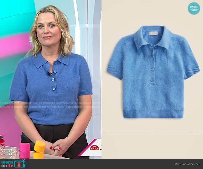 J. Crew Brushed Cashmere Short-sleeve Sweater-polo worn by Amy Poehler on Today