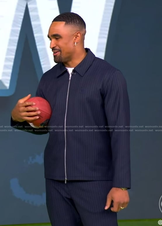 Jalen Hurts's navy pinstripe jacket and pants on The View