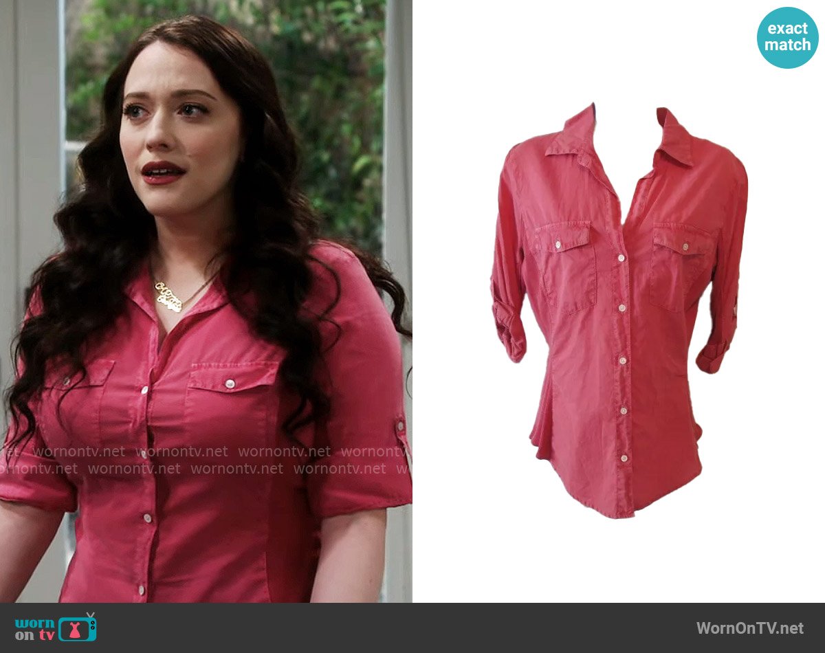 James Perse Three-Quarter Sleeve Button-Up Shirt in Raspberry worn by Riley (Kat Dennings) on Shifting Gears