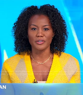 Janai's yellow argyle cardigan on Good Morning America