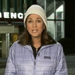 Janet Shamlian’s lilac puffer jacket on CBS Evening News