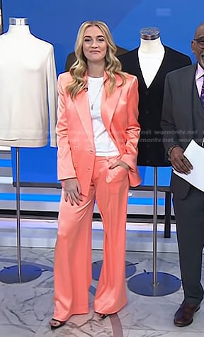 Jasmine Snow’s coral satin blazer and pants on Today