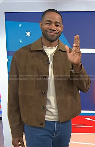 Jay Ellis's brown suede jacket on Today