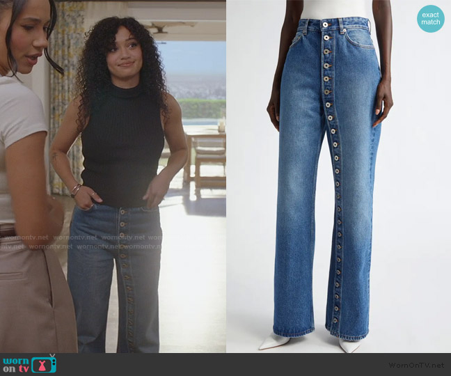 Jean Paul Gaultier Button Fly Denim Wide Leg Jeans worn by Olivia Baker (Samantha Logan) on All American